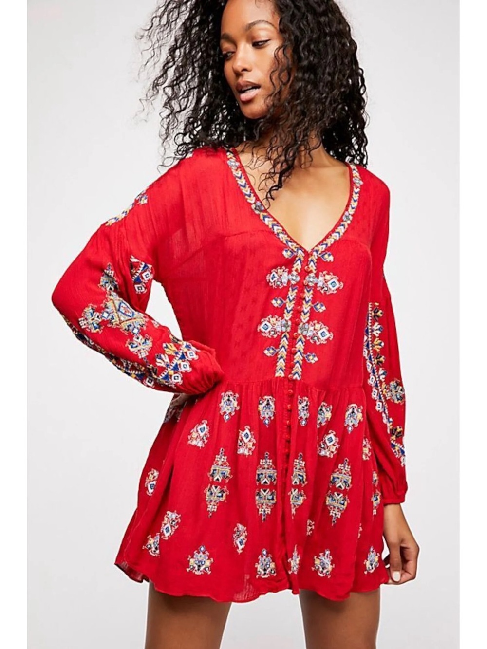 Free People Embroidered Mini Dress / Tunic Medium